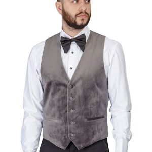 Gray Velvet Slim Fit Dress Vest 5 Button Adjustable Back Strap