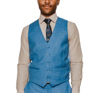 Windowpane Plaid Blue Vest 5 Button Adjustable Back Strap 16308
