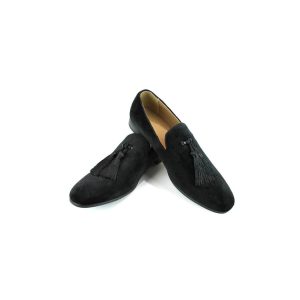 Black Velvet With Detachable Tassels Slip On Loafers