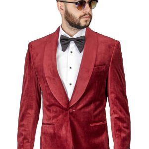 Slim Fit 1 Button Burgundy Velvet Shawl Dinner Jacket