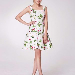 Alisa Pan Short Cherry Print Fit and Flare Dress