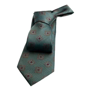Andover Foulard Silk Tie, Olive Green / Bronze / Red