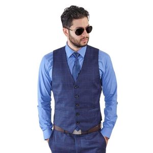 Blue Windowpane Dress Vest