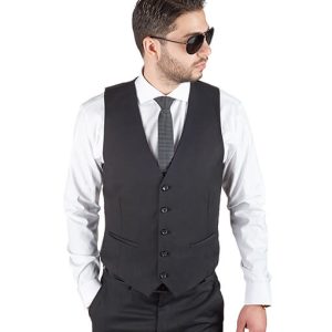 Solid Black 5 Button Adjustable Back Strap Vest