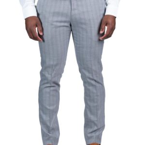 Slim Fit Pinstripe Grey Purple Dress Pants