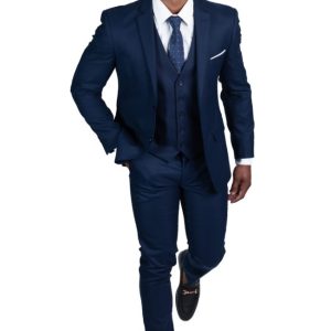 Slim Fit 3 Piece Navy Micro Textured Weave 2 Button Suit 11812