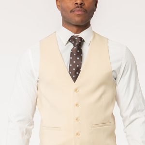 Tan Beige Micro Textured Weave Vest 5 Button Adjustable Back Strap 11812