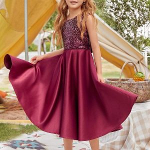 Adorable Bow-Tie Long A-Line Flower Girl Dress with Sequin
