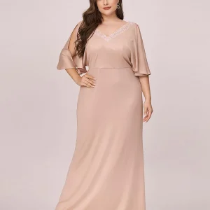 Elegant V Neck Fishtail Plus Size Evening Dress for Mother of Bride
