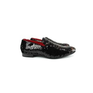 Black Sequin Red Inside Slip On Loafer