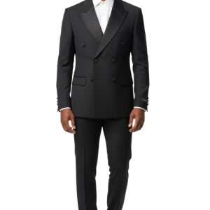 Slim Fit Black Double Breasted Tuxedo Black Studs Rhinestone Peak Lapel Design