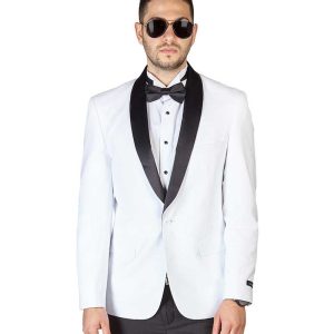 Slim Fit 1 Button White Shawl Lapel Tuxedo Jacket